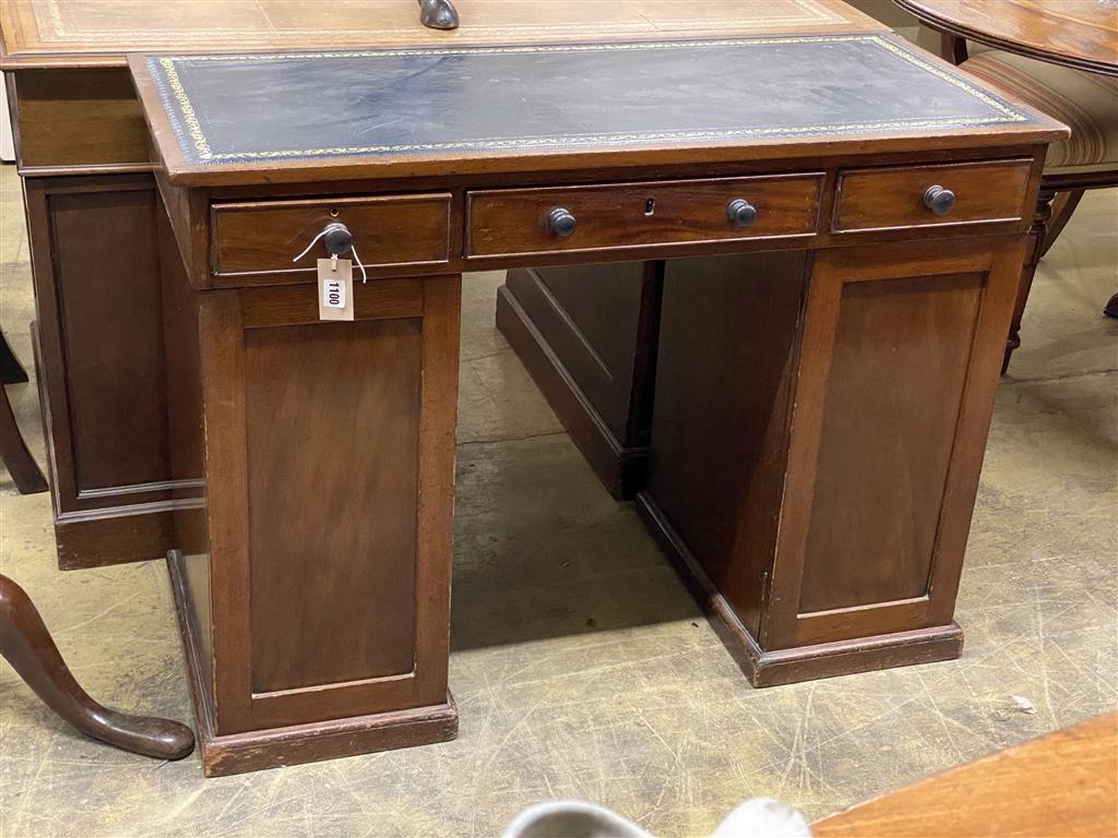 A Victorian mahogany kneehole writing table, width 102cm, depth 45cm, height 74cm